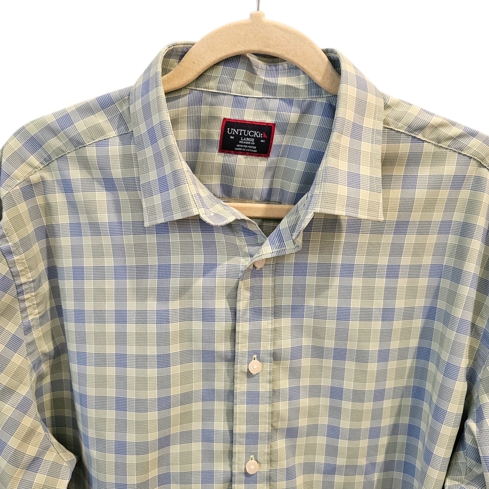 UNTUCKit Light Blue and Green Plaid Shirt
